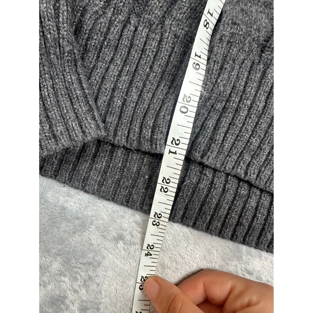 Eddie Bauer Womens Gray Cable Knit Shawl Collar V-Neck Sweater Small